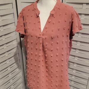 B Brand Mauve Boho Shaggy Dots Short Sleeve Top Size XL